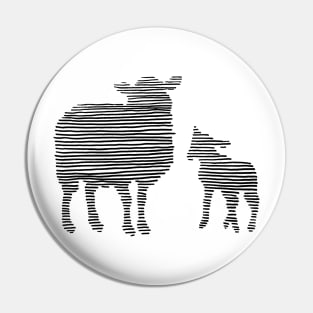 Lamb and Ewe Drawn in Black Horizontal Lines - Sheep Pin