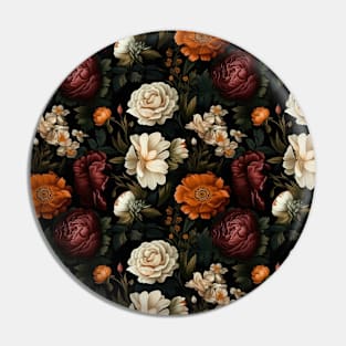 Dutch Nocturne: Luminous Floral Pastoral on Black Canvas Pin