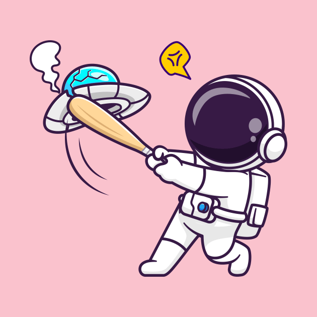 Cute Astronaut Smash UFO With Baseball Stick Cartoon by Catalyst Labs