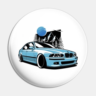 Blue E39 Classic Saloon In Mountains Pin