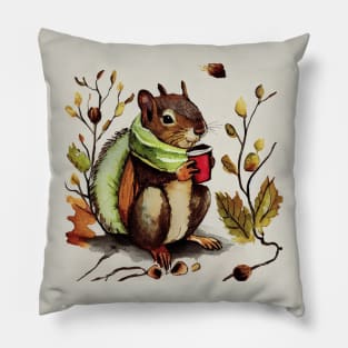 Squirrel Drinking Hot Drink / Autumn Moods Pillow