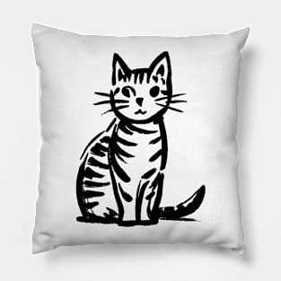 Stick figure cat in black ink Pillow