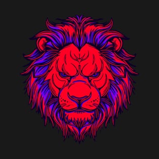 Bright red lion with blue mane T-Shirt