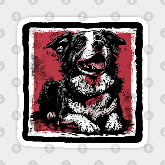 Retro Art Border Collie Dog Lover Magnet by June Sixteen