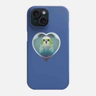 Cute Budgie In a Heart Shape on blue background. Perfect Valentines Bird Phone Case