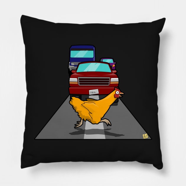 Why did the hen cross the road? Pillow by vhzc