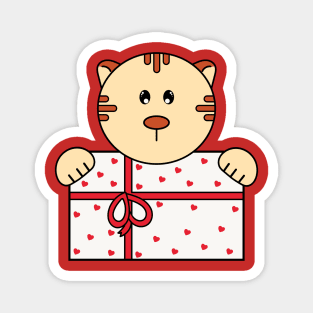 Christmas Cat With Xmas Gift Magnet