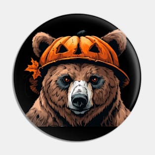 Grizzly with Pumpkin Head - Grizzly Bear Halloween Pin