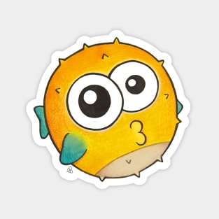 Kiss from a Pufferfish - Cute Yellow Blowfish with Big Eyes Magnet