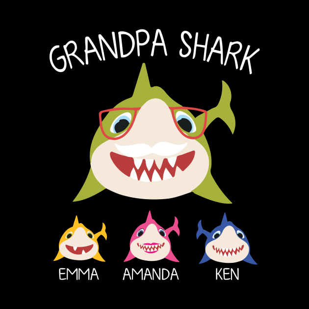 Sharks Swimming Together Happy Father Day Grandpa Grandson Grandddaughter Emma Amanda Ken Sharks by DainaMotteut