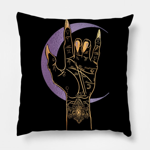 Purple palmistry Pillow by theroseandraven