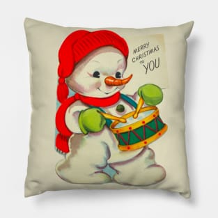 Vintage Drummer Snowman Merry Christmas Pillow