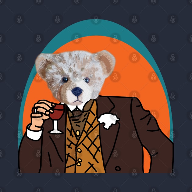 Teddy Bear In Suit Drinking Wine Portrait by ellenhenryart