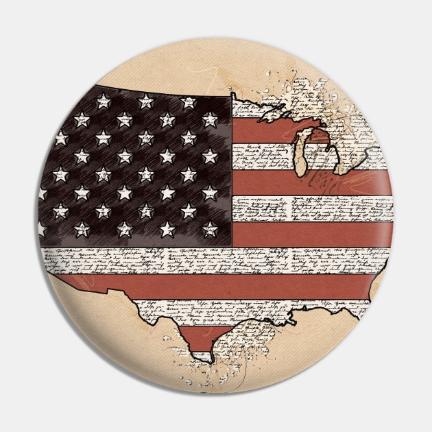 Vintage USA Map with American Flag Pin by Naumovski