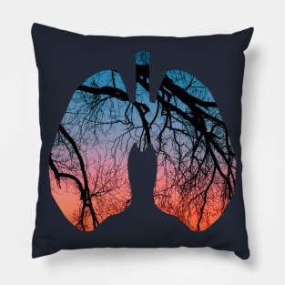 Lungs Tree with Sun Set Design Pillow