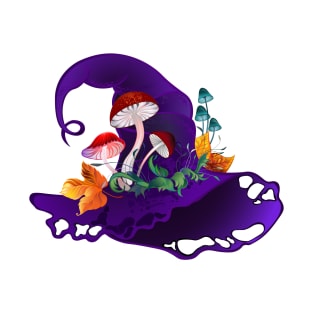 Purple Witch Hat with Mushrooms T-Shirt