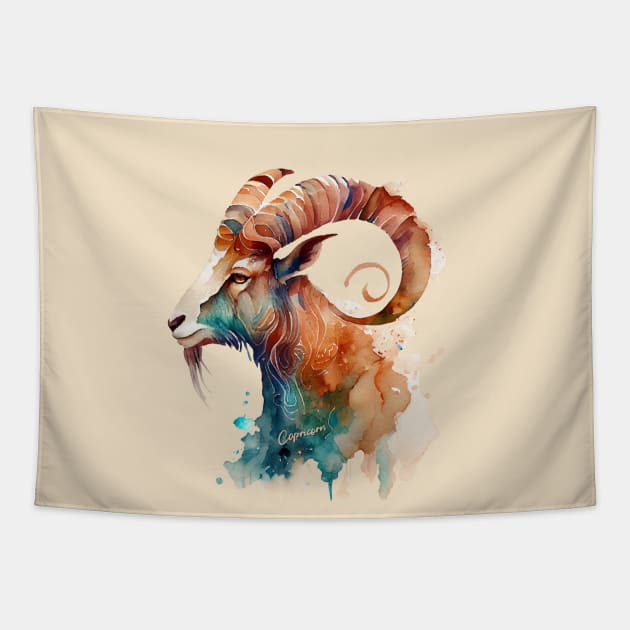 Zodiac Sign CAPRICORN - Watercolour Illustration of Capricorn Tapestry by KOTOdesign