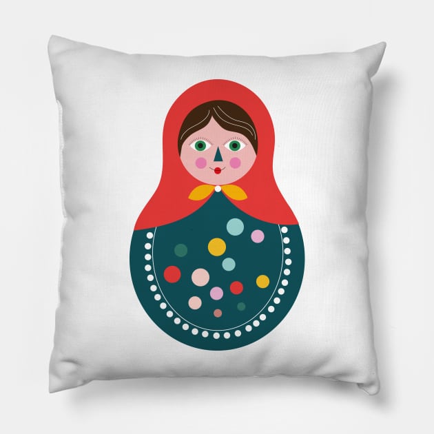 Colorful Christmas matryoshka Pillow by sugarcloudlb-studio