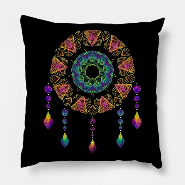 Dream Data Catcher 1 Tier | Atom Kaleidoscope Black Pillow by aRtVerse