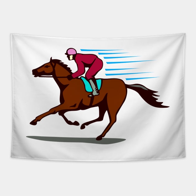Jockey Riding Horse Racing Retro Tapestry by retrovectors