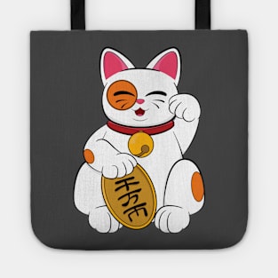 Maneki Neko - Lucky Cat - White Tote