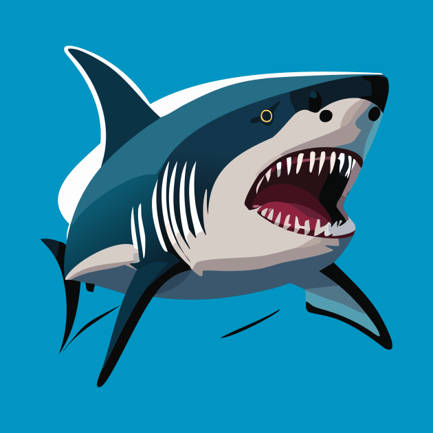 t-shirt design, picture of a shark with its mouth open, a minimalist painting by goingplaces