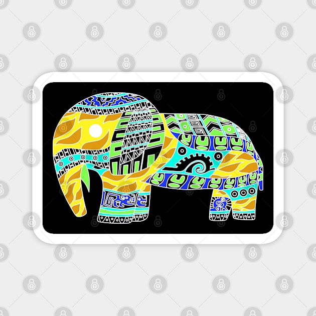 dark tribal elephant ecopop totonac pattern art yellow mustard wallpaper Magnet by jorge_lebeau