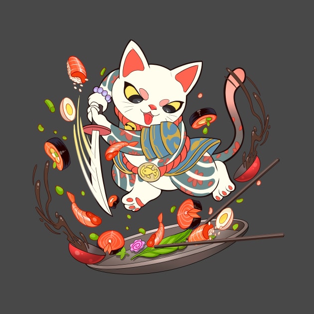 Cute Samurai Cat T-Shirt by felixantosart