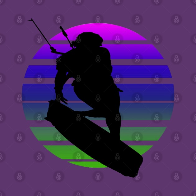 Kitesurfing Female Rider Silhouette Retro Sunset by taiche