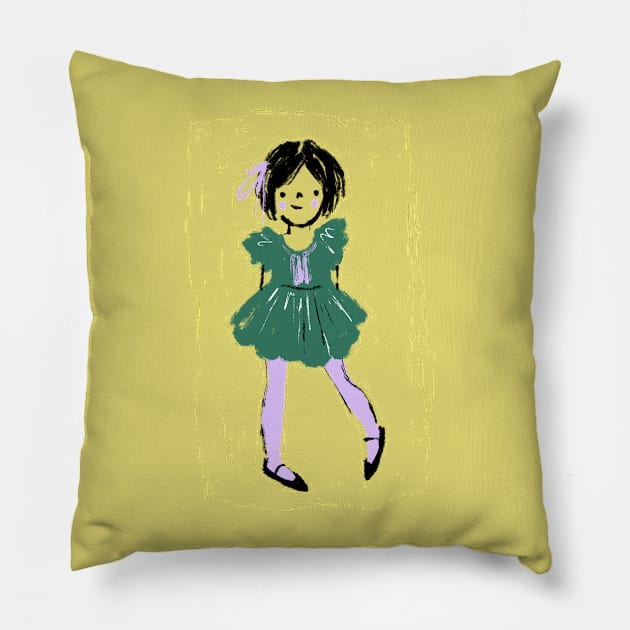 Pastel Girl in Lavender Tights Pillow by Shelley Johannes Art