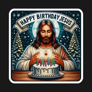 Happy Birthday Jesus Make A Wish Birthday Cake White Christmas Snowing Pray Without Ceasing T-Shirt