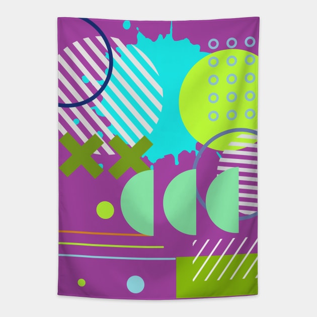 Modern Geometric Pattern Pastel Retro Doodle Aqua  Lime Retro Style. Tapestry by SwagOMart