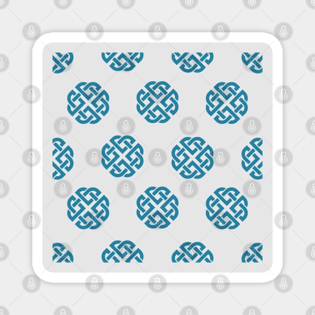 Celtic Endless Knot Pattern Blue Knots on Silver Background Magnet by susannefloe