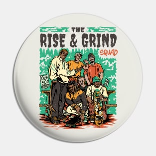 The Rise & Grind Squad // Retro Skateboarding // Comic Style Skater Crew Pin