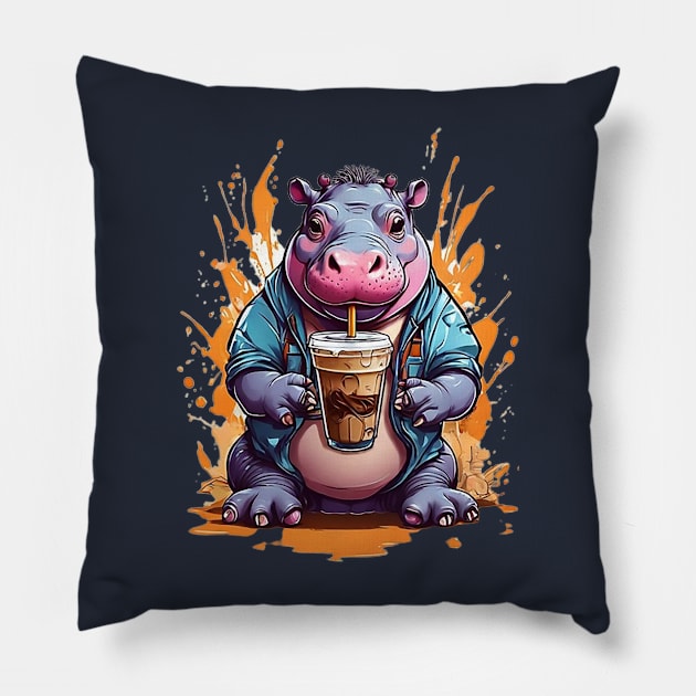 Iced Coffee and Baby Hippo Pillow by likbatonboot