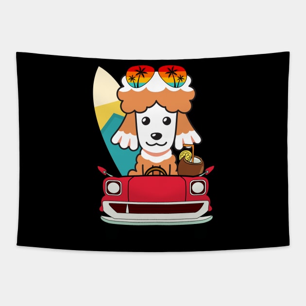 Funny poodle driving a car Tapestry by Pet Station