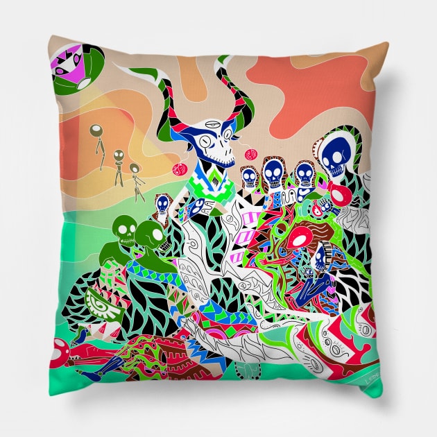 deadly alien canvas, the coven witch in mandala ecopop Pillow by jorge_lebeau