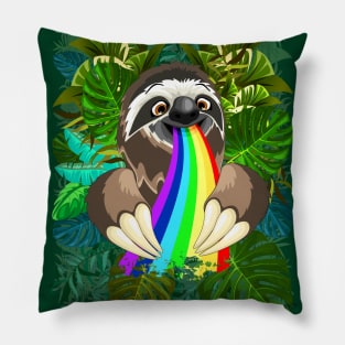Sloth Spitting Rainbow Colors Pillow