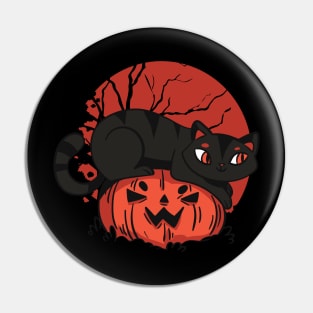 Black cat on pumpkin Pin