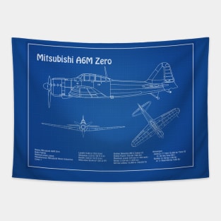 Mitsubishi A6M Zero Airplane Blueprint - AD Tapestry