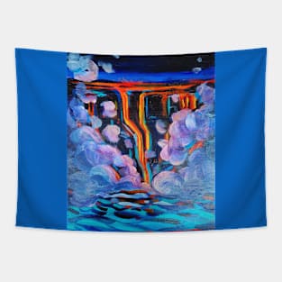 Lava Flowing Into The Ocean At Night Tapestry