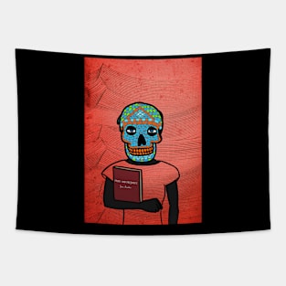 Edgy WTF Digital Collectible - Character with FemaleMask, MexicanEye Color, and BlueSkin on TeePublic Tapestry