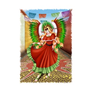 Christmas Quetzalcoatl Dress Rudos Mask Background Jagged T-Shirt