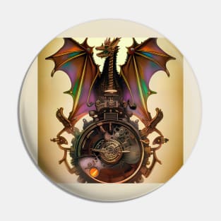 Steampunk Clockwork Dragon with Rainbow Wings Pin