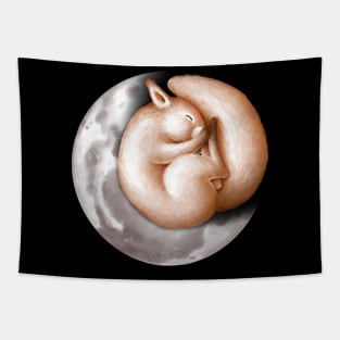 Cute squirrel sleeping on the moon. Tapestry