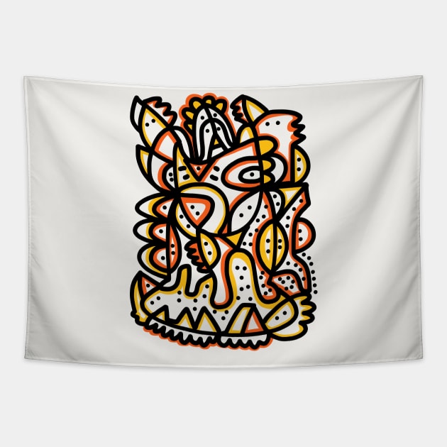 Yellow Orange Graffiti Line Art Creature Tapestry by signorino