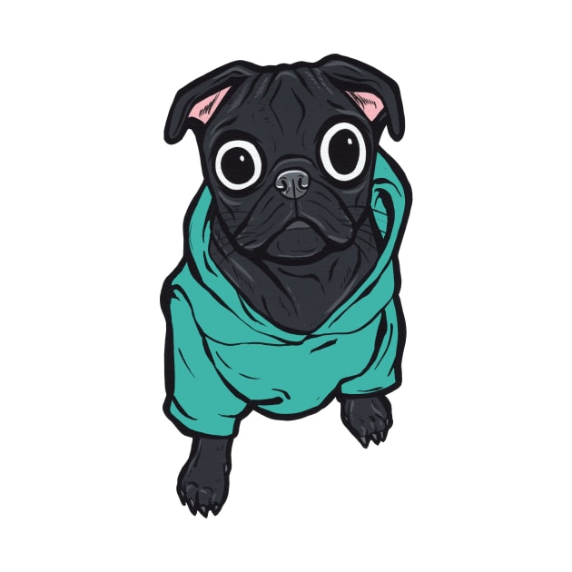 Black Pug Hoodie by turddemon