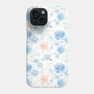 Watercolor Peachy and Light Blue Roses Flower Art Phone Case