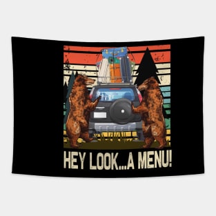 Hey look A Menu..Funny bear camper Tapestry