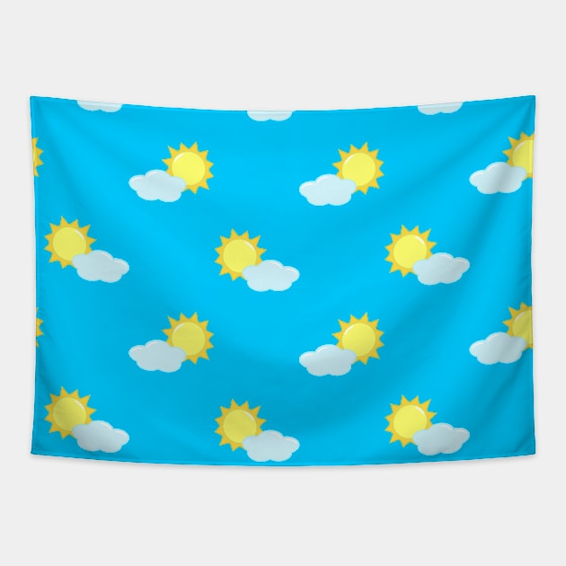 Sun and Clouds Pattern 2 in Blue Tapestry by Kelly Gigi